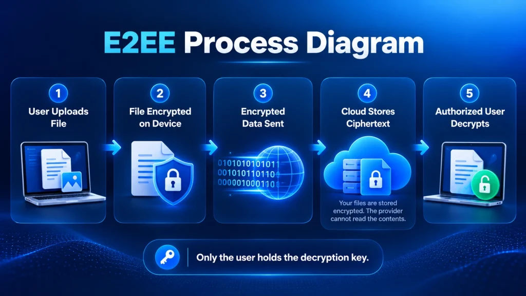 How end-to-end encryption works three step process diagram